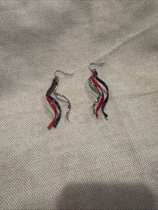 Jewelry - Wavy Red, Blue & Silver Dangle Earrings
